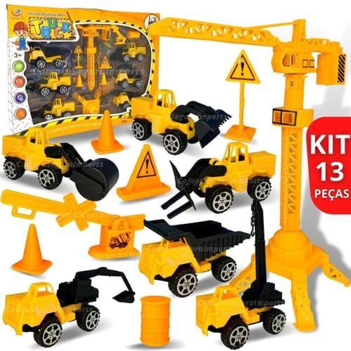 Imagem de Brinquedo Kit Construção Infantil Com Guindaste Tratores De Brinquedo