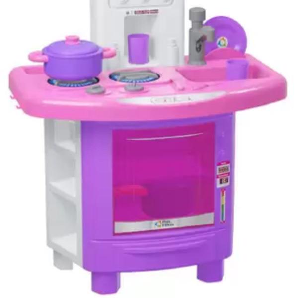 Imagem de Brinquedo Kit Cozinha Rosa Bancada e Fogãozinho infantil com Acessórios