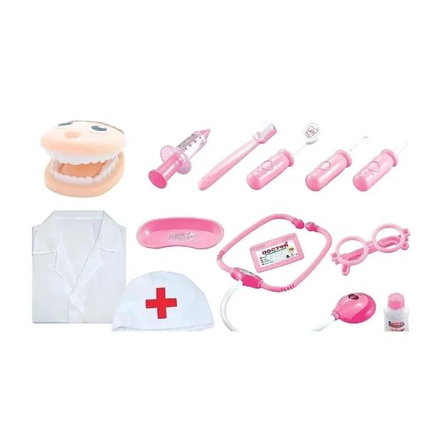 Imagem de Brinquedo Kit Dentista Infantil Rosa Com 12 Peças - Fenix 806