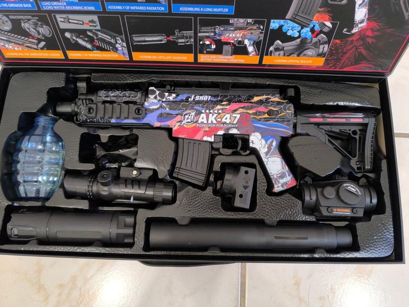 Imagem de Brinquedo Lançador de Bolinha De Gel Ak-47 Automatic Mira Laser + Bico C. Luz Jf028b Premium