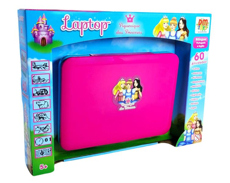 Imagem de Brinquedo Laptop 60 Atividades Bilingue Princesas DM Toys Educativo Interativo Recreativo