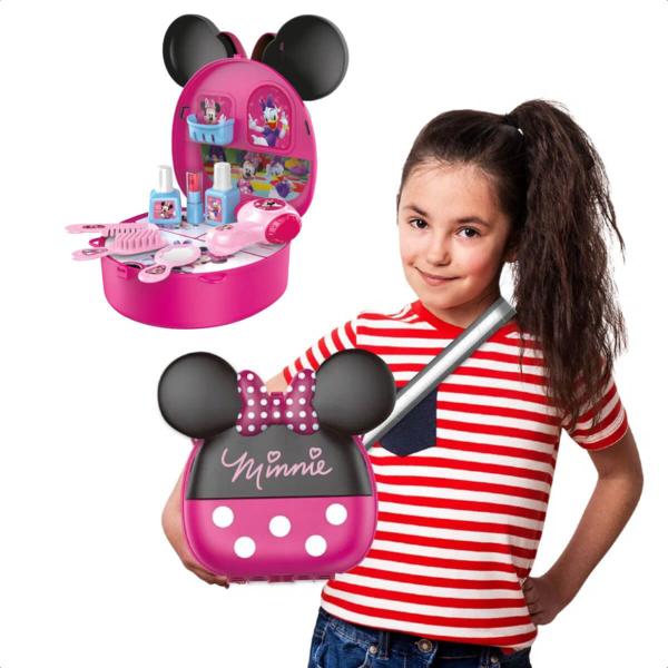 Imagem de Brinquedo Maleta com Alça Cabeleireira Minnie com Acessórios Faz de Conta Diversão Brincadeira Multikids - BR1560