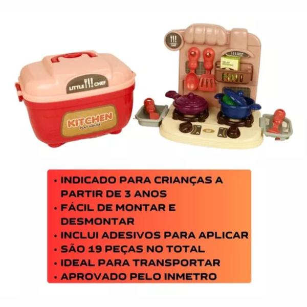 Imagem de Brinquedo Maleta Cozinha Infantil Rosa de 19 Peças