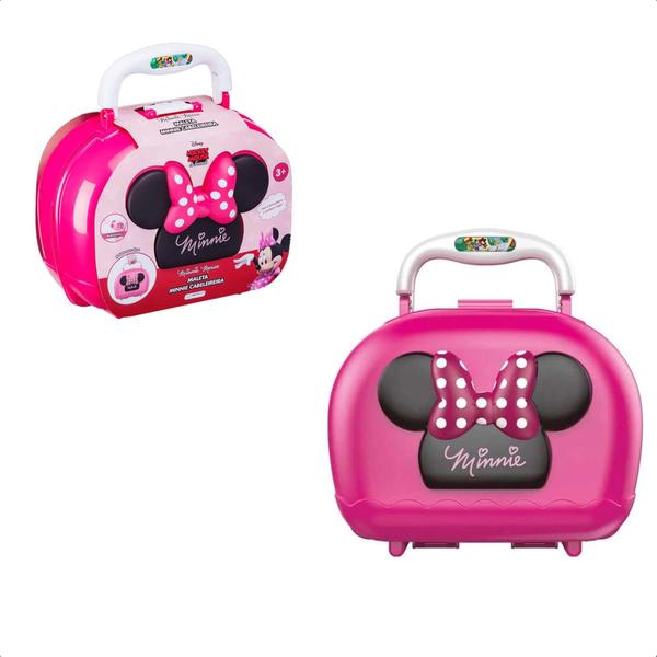 Imagem de Brinquedo Maleta Minnie Cabeleireira Rosa Com Alças Diversos Acessórios Acima de 3 Anos Multikids - BR1567