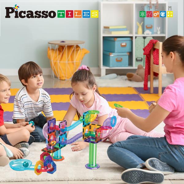 Imagem de Brinquedo Marble Run PicassoTiles PTG60 com 60 peças de ladrilhos magnéticos