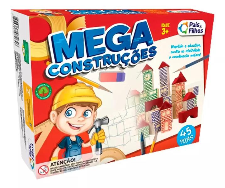 Imagem de Brinquedo Mega Construções Conjunto De Blocos Para Montar em Madeira 45 Peças