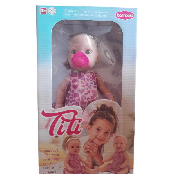 Imagem de Brinquedo Menina Boneca Titi com Cabelo e Chupeta Bambola