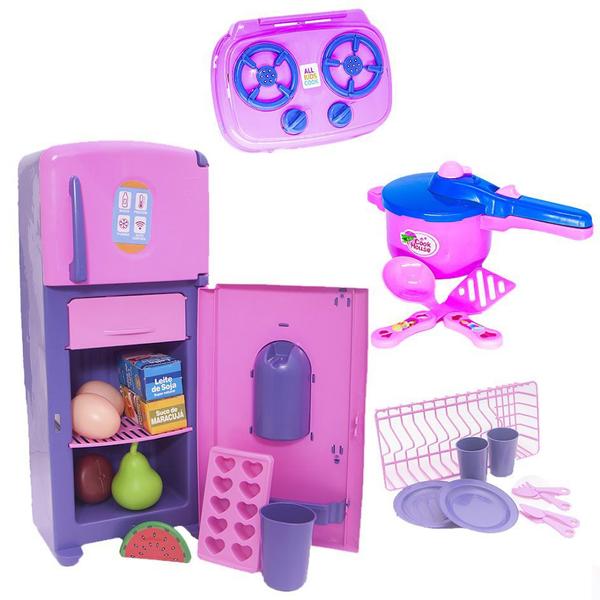 Imagem de Brinquedo Menina Cozinha Geladeira Panela Pratos Fogão 23pç