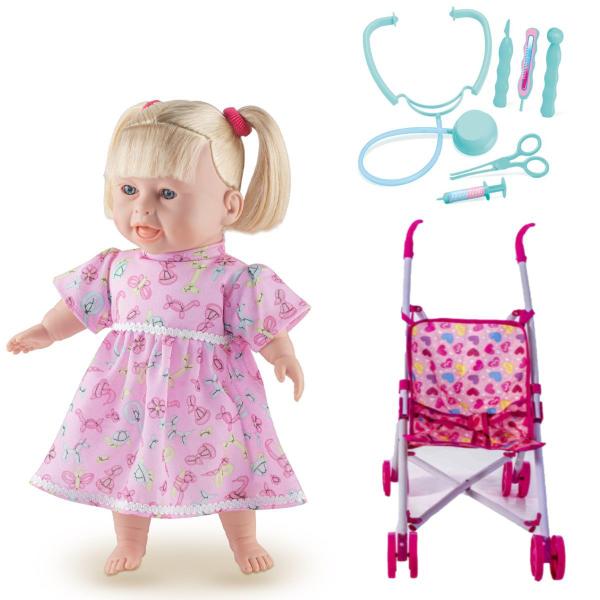 Imagem de Brinquedo Menina Kit Boneca Baby 1ª Consulta + Carrinho Bebê