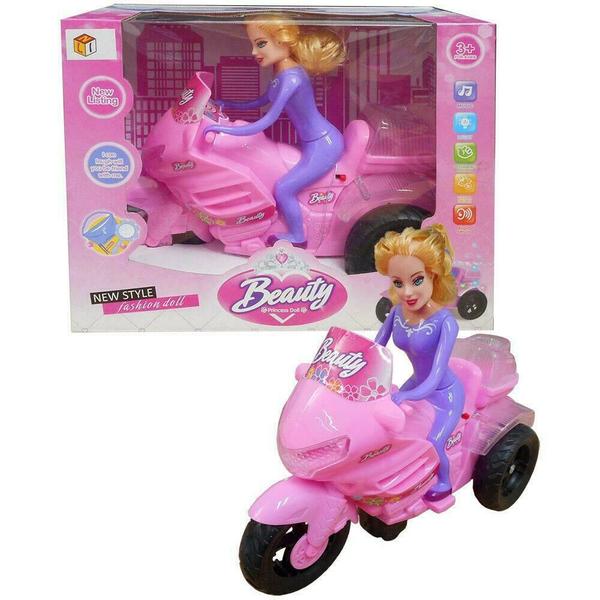 Imagem de Brinquedo Menina Motoqueira New Style Fashion Doll Com Luz E Som.