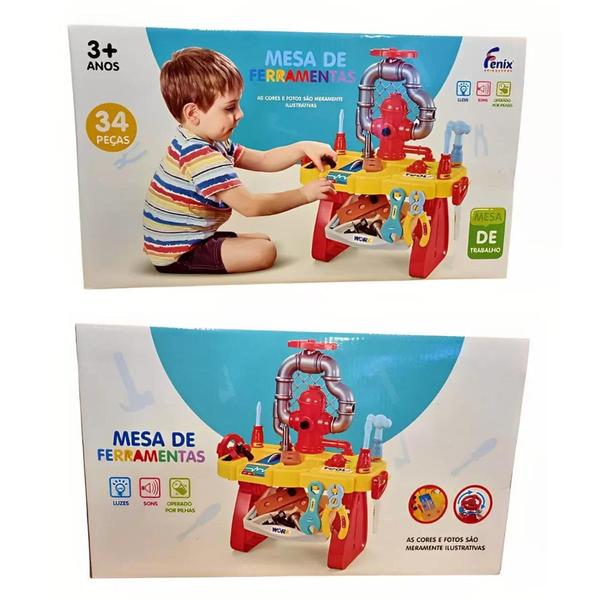 Imagem de Brinquedo Mesa de Ferramentas 34 Peças Vermelho Recomendado para Crianças a Partir de 3 Anos Fenix Brinquedos - MES-564