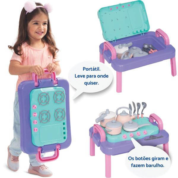 Imagem de Brinquedo Mesinha Infantil Cozinha Portátil Presente Menina Criança 2 3 4 anos Mesa Fogão Panelinhas 