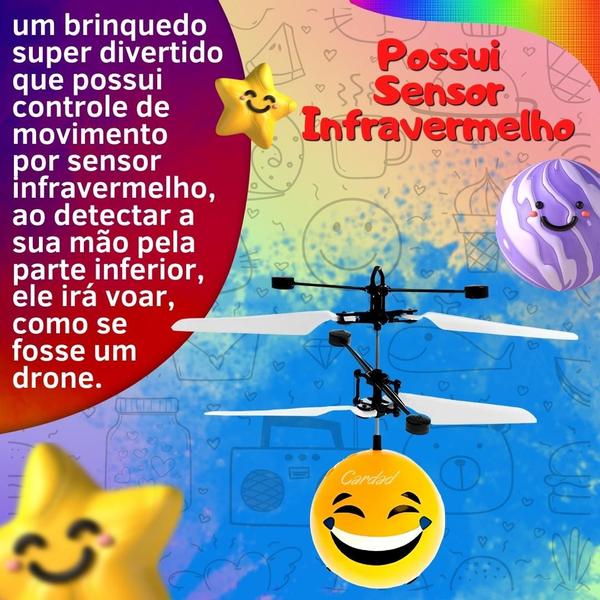 Imagem de Brinquedo Mini Emoji Bolinha Voadora Infantil Drone Helicoptero