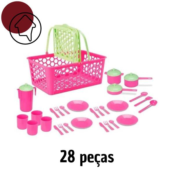 Imagem de Brinquedo Mini Utensílios Cozinha - Cesta Leva Papinha - Cestinha Piquenique Infantil - Menina