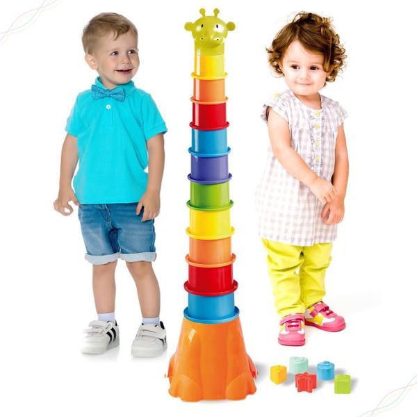 Imagem de Brinquedo Montar e Brincar Torre Giraffe Tower Bebê Infantil Girafa Encaixe Balde Areia Educativo