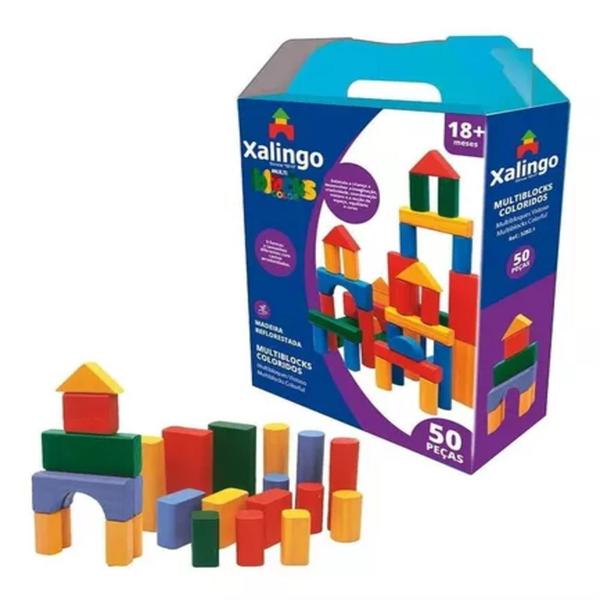 Imagem de Brinquedo Multiblocks Colorido 50 Peças Xalingo