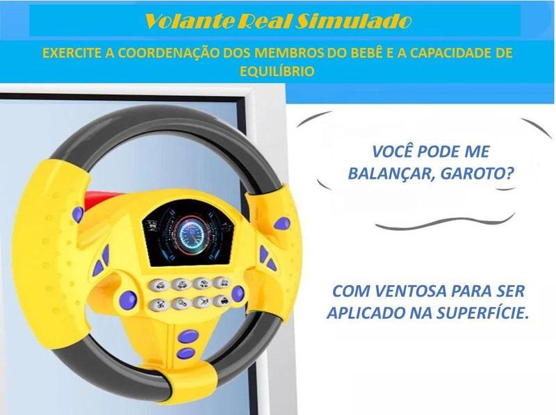 Imagem de Brinquedo Musical Infantil Volante Interativo Com Sons e Luzes + Ventosas Amarelo ENVIO RÁPIDO