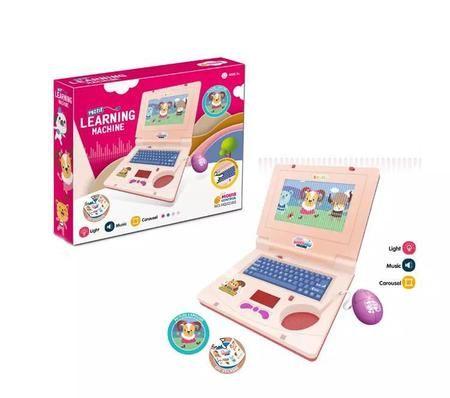 Imagem de Brinquedo Notebook Educativo Computador Infantil Eletrônico Rosa Com Som e Luzes