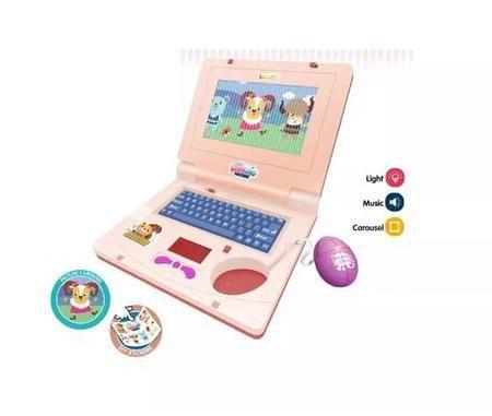 Imagem de Brinquedo Notebook Educativo Computador Infantil Eletrônico Rosa Com Som e Luzes