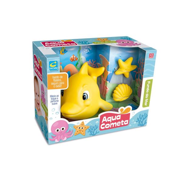 Imagem de Brinquedo Para Banho Kit Golfinho Amarelo Fundo Do Mar +3 Meses Cometa Brinquedos