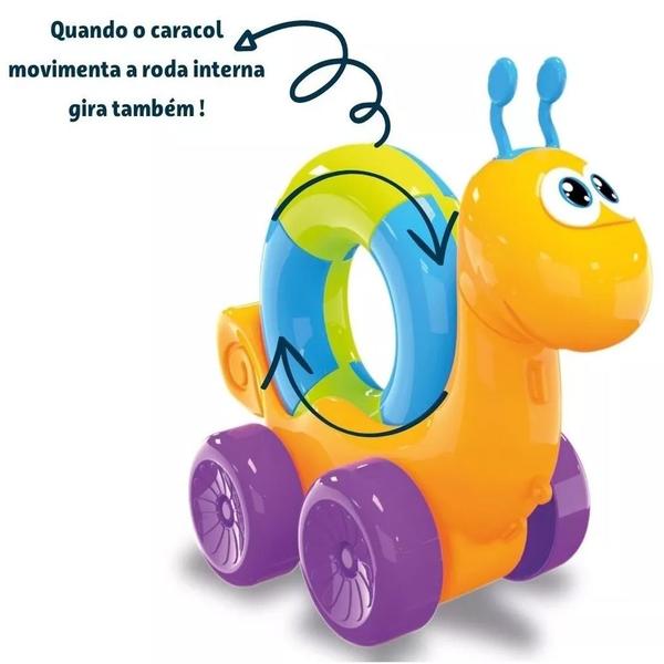 Imagem de Brinquedo Para Bebê Caracol Didático Colorido Empurrar Puxar