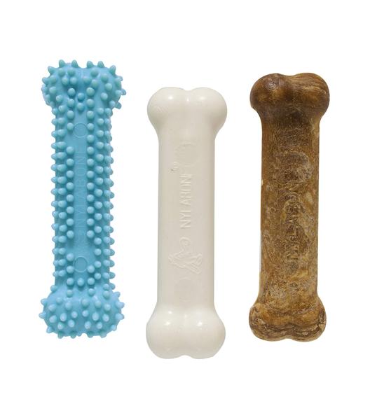 Imagem de Brinquedo para dentição Nylabone Blue, pacote triplo, nylon e guloseimas