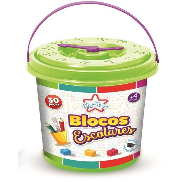 Imagem de Brinquedo para Montar Balde Blocos Escolares 30 PCS