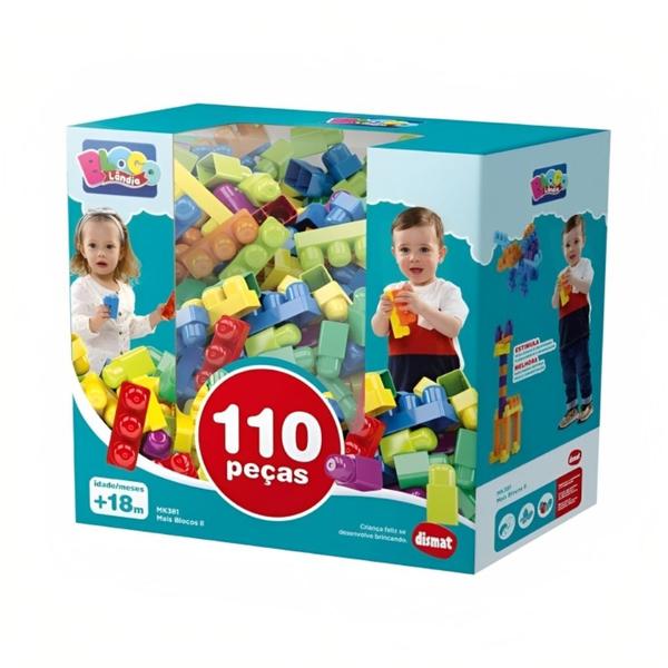 Brinquedo Para Montar Mais Blocos II 110 Peças Brinquedo Educativo MK381 Dismat Imagem de Brinquedo Para Montar Mais Blocos II 110 Peças Brinquedo Educativo MK381 Dismat