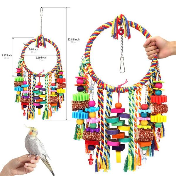 Imagem de Brinquedo para pássaros YIXUND Bird Rope Ring Swing Perch com espiga de milho e caranguejo