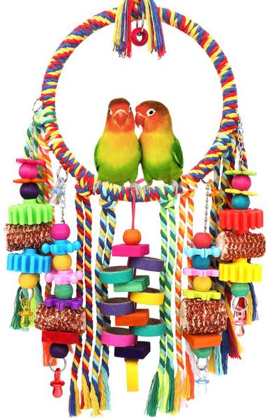 Imagem de Brinquedo para pássaros YIXUND Bird Rope Ring Swing Perch com espiga de milho e caranguejo