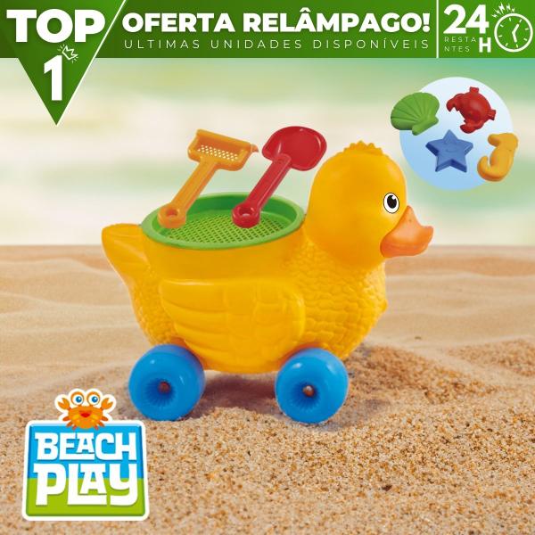 Imagem de Brinquedo Pato Balde Baldinho de Praia c/ Acessórios Forminhas e Rastelo