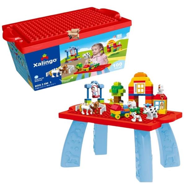 Imagem de Brinquedo Pedagógico Blocos De Montar Grandes Box 2 em 1 Com 100 Pçs - Xalingo