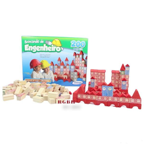 Brinquedo Pedagógico Blocos Em Madeira Brincando De Engenheiro 200 Pçs - Xalingo Imagem de Brinquedo Pedagógico Blocos Em Madeira Brincando De Engenheiro 200 Pçs - Xalingo