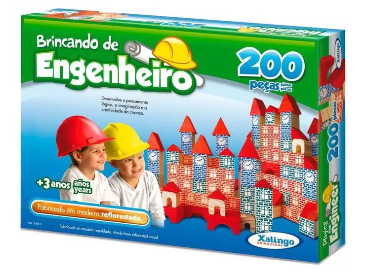 Imagem de Brinquedo Pedagógico Blocos Em Madeira Brincando De Engenheiro 200 Pçs - Xalingo