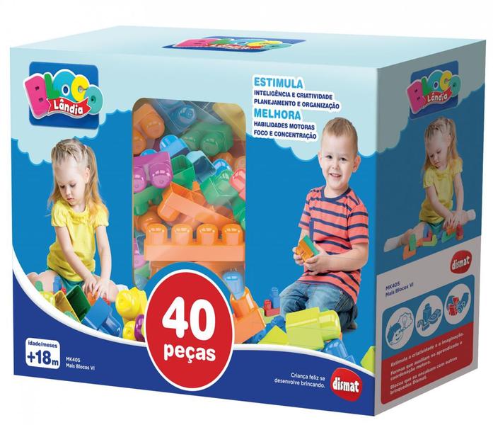 Imagem de Brinquedo pedagogico blocos montar 40 peças Dismat MK405