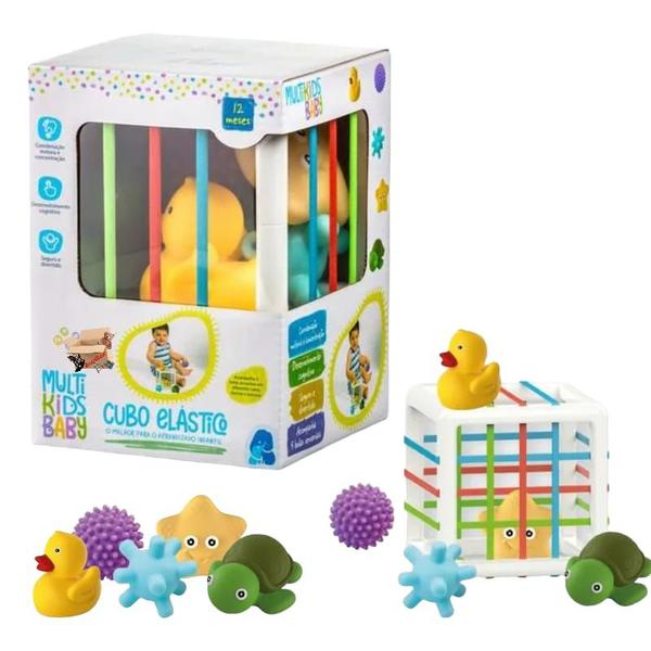 Imagem de Brinquedo Pedagógico Cubo Elástico Sensorial Com Bichinhos Para Bebês  - Multikids