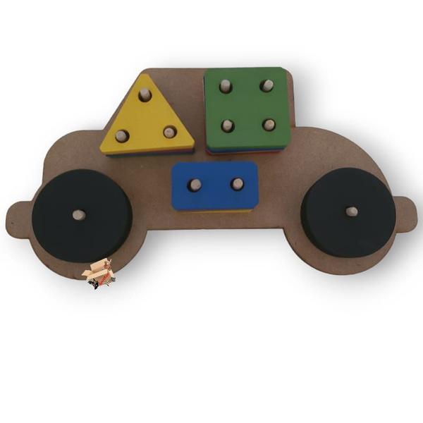 Imagem de Brinquedo Pedagógico Educativo Em Madeira Carrinho Prancha De Seleção Encaixe V2