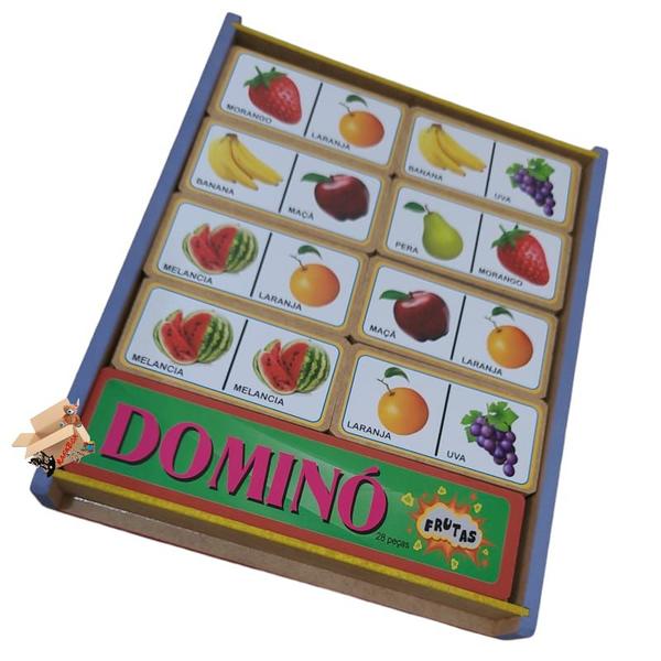 Imagem de Brinquedo Pedagógico Educativo Em Madeira Estojo Dominó Animais e Frutas Premium