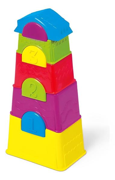 Imagem de Brinquedo Pedagógico Infantil Torre Maluca Brinquedo De Encaixar Com 10 Peças - Tateti