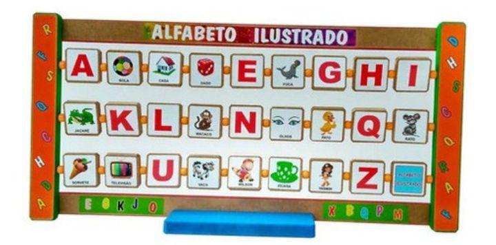 Imagem de Brinquedo Pedagógico Madeira Alfabeto Ilustrado De Girar Premium