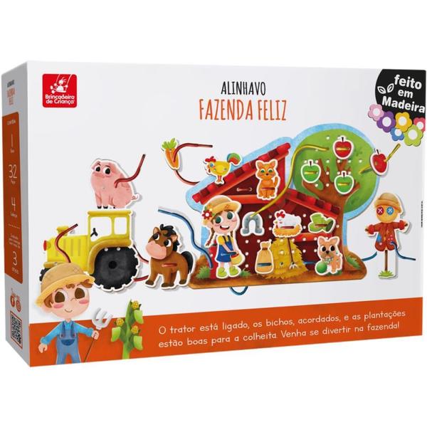 Brinquedo Pedagógico Madeira Alinhavo Fazendinha Feliz 31PC - Brinc de Crianca Imagem de Brinquedo Pedagógico Madeira Alinhavo Fazendinha Feliz 31PC