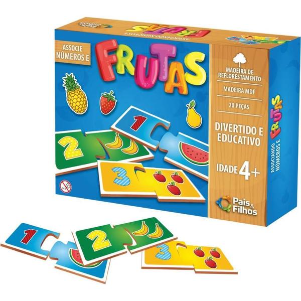 Imagem de Brinquedo Pedagogico Madeira Associe Numeros e Frutas