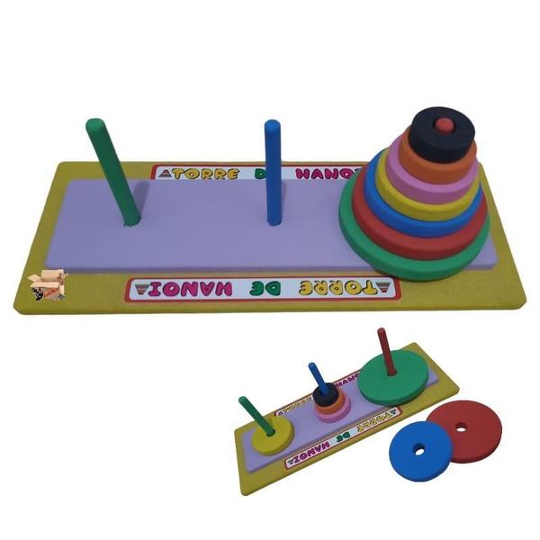 Imagem de Brinquedo Pedagógico Madeira Montessori Torre Hanói Premium