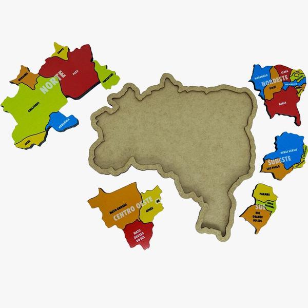 Imagem de Brinquedo Pedagógico Madeira Quebra Cabeça Mapa Do Brasil Em Regiões Tamanho P Premium