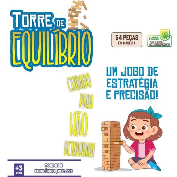 Imagem de Brinquedo Pedagógico Madeira Torre de Equilíbrio 54 Peças