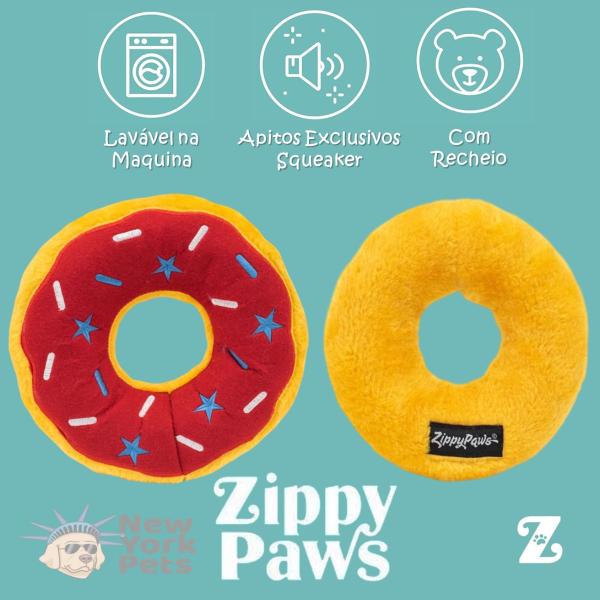 Imagem de Brinquedo Pelúcia Donutz Americana ZippyPaws Com Apito Para Cães e Gatos Médio - Vermelho