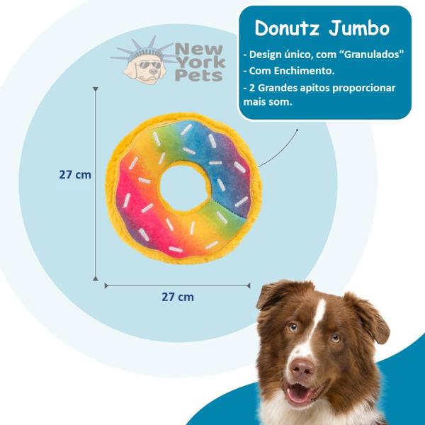 Imagem de Brinquedo Pelúcia Jumbo Donutz Rainbow ZippyPaws Com Apito Para Cães e Gatos - Arco-íris