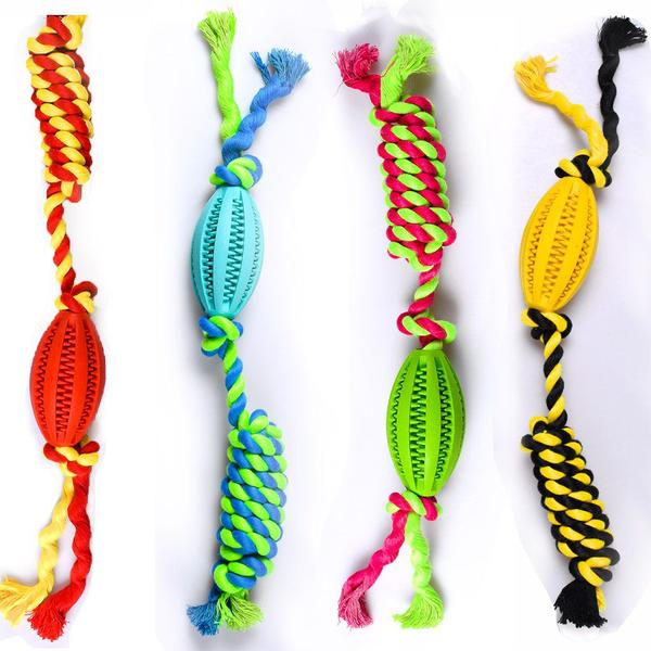 Imagem de Brinquedo Pet Dental Play para Morder Bolinha Rugbi com Corda 9x5x40cm