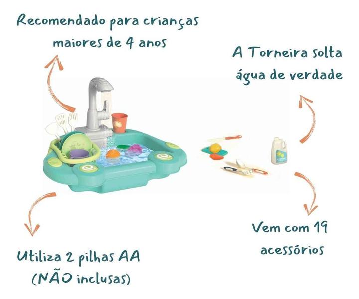 Imagem de Brinquedo Pia Lava Louça Acqua Magic Braskit + 19 Acessórios