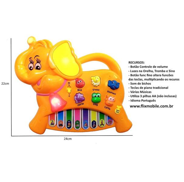 Imagem de Brinquedo Pianinho Musical Baby Infantil Som de Bichos Elefante Laranja